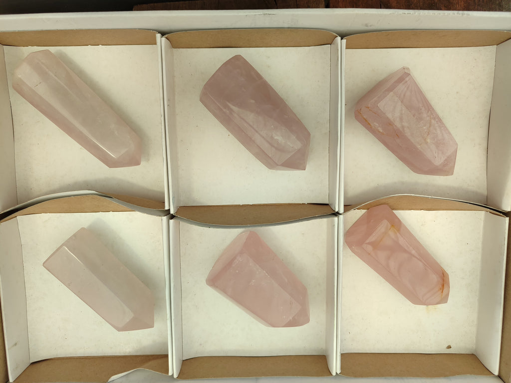 Polished Rose Quartz Crystal Points x 6 From Ambatondrazaka, Madagascar - Toprock Gemstones and Minerals 