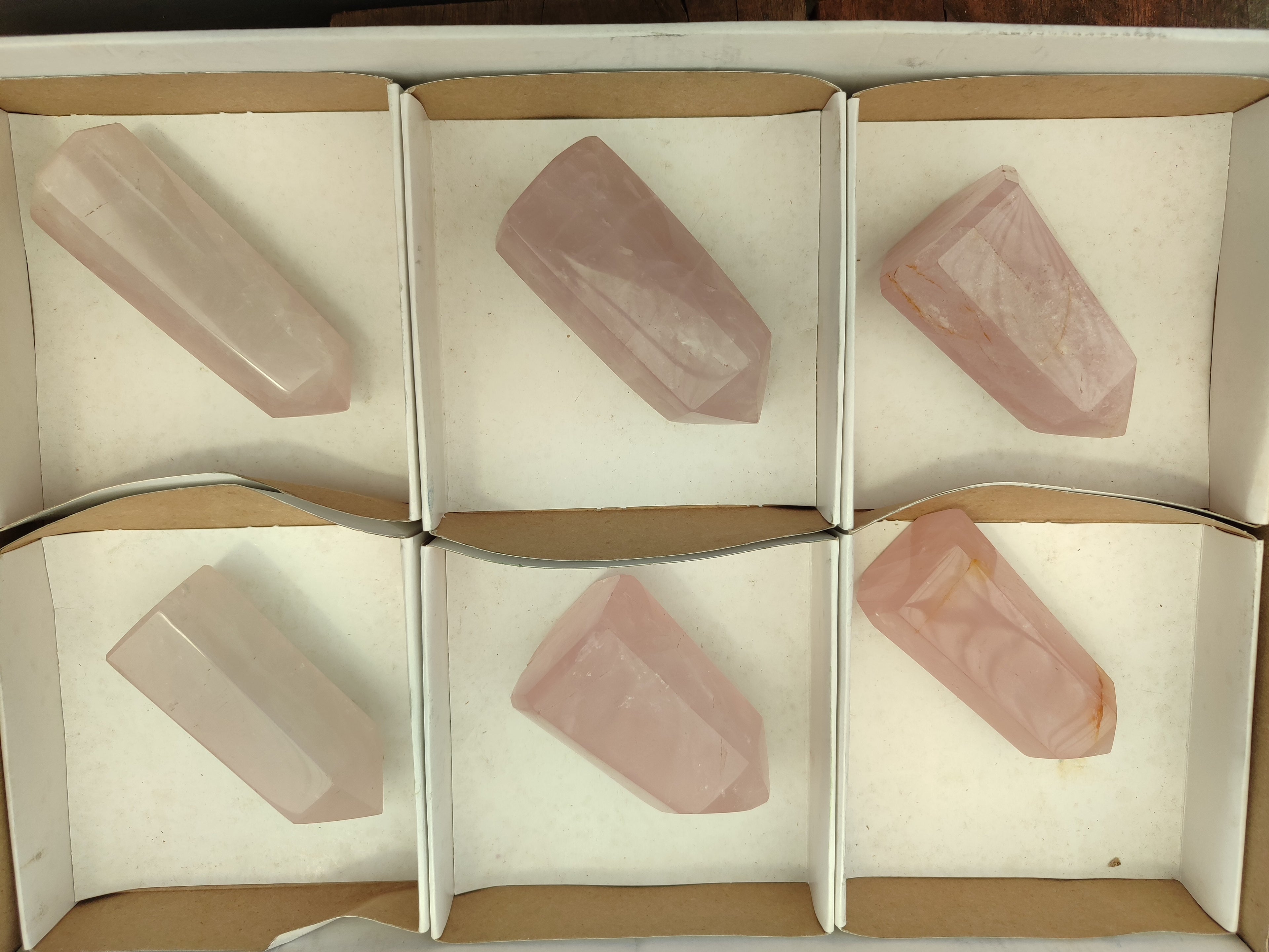 Polished Rose Quartz Crystal Points x 6 From Ambatondrazaka, Madagascar - Toprock Gemstones and Minerals 