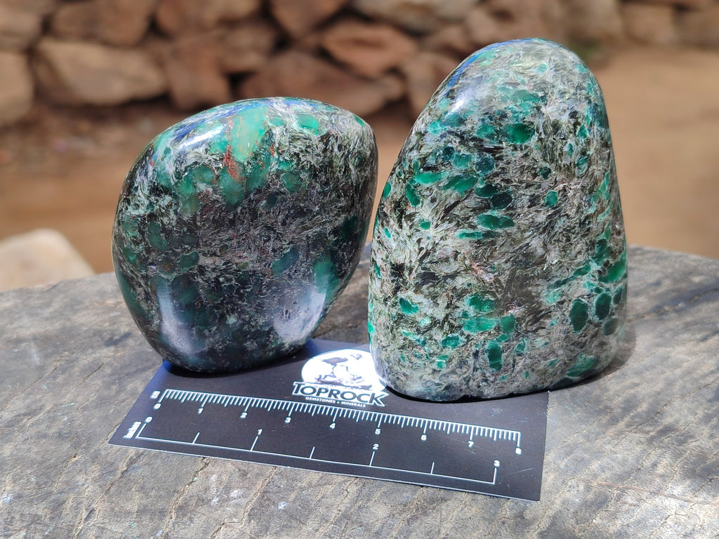 Polished Emerald Mica In Matrix Standing Free Forms x 4 From Mutoko, Zimbabwe - Toprock Gemstones and Minerals 