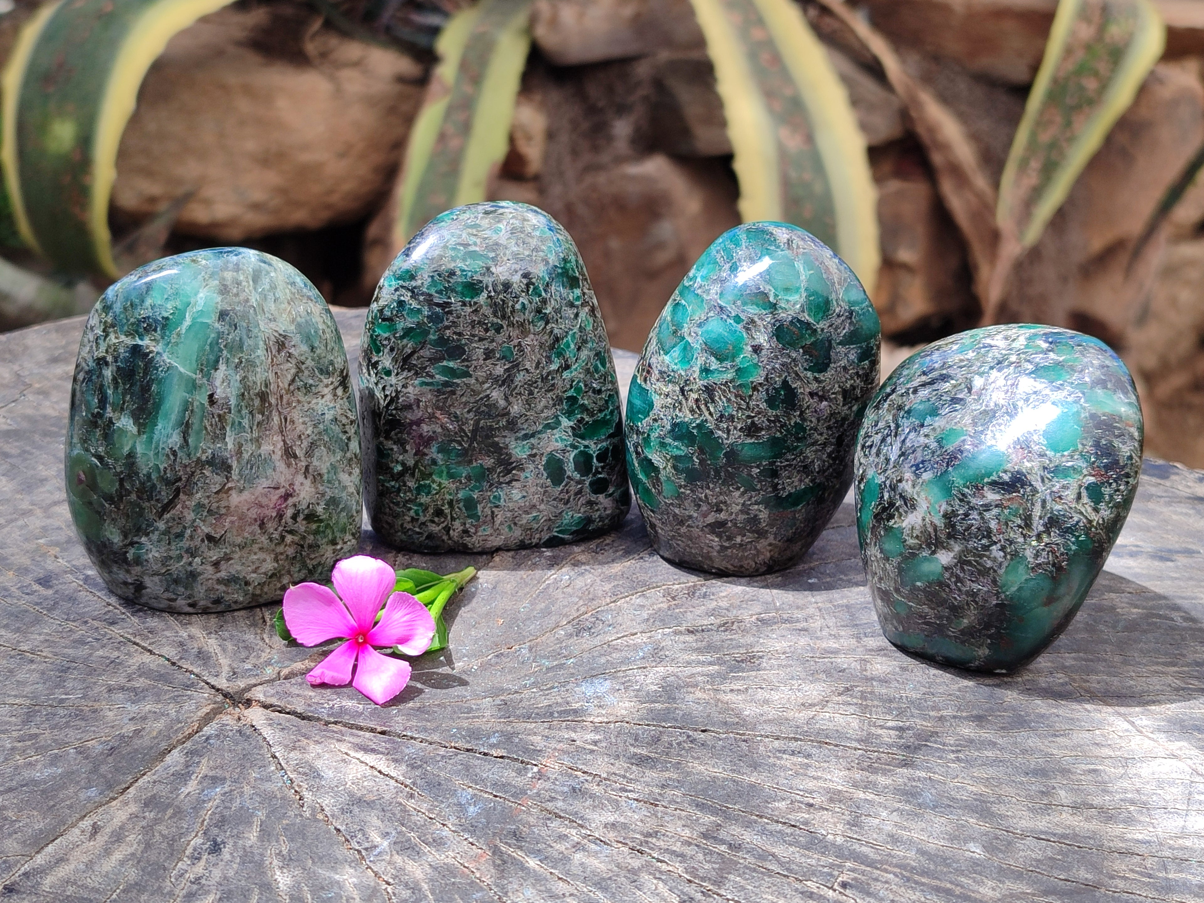 Polished Emerald Mica In Matrix Standing Free Forms x 4 From Mutoko, Zimbabwe - Toprock Gemstones and Minerals 