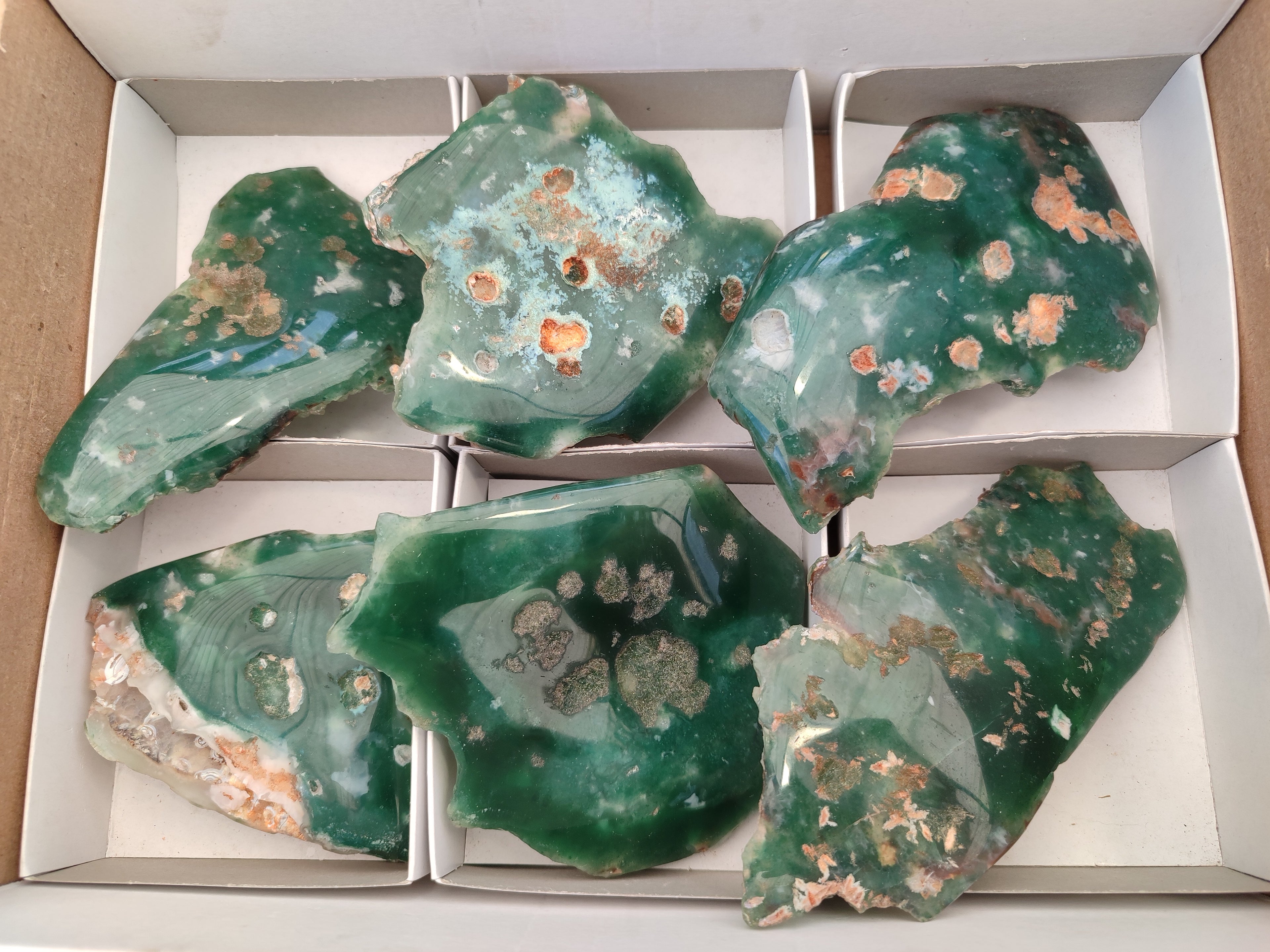 Polished On One Side Emerald Mtorolite Plates x 6 From Mutorashanga, Zimbabwe - Toprock Gemstones and Minerals 