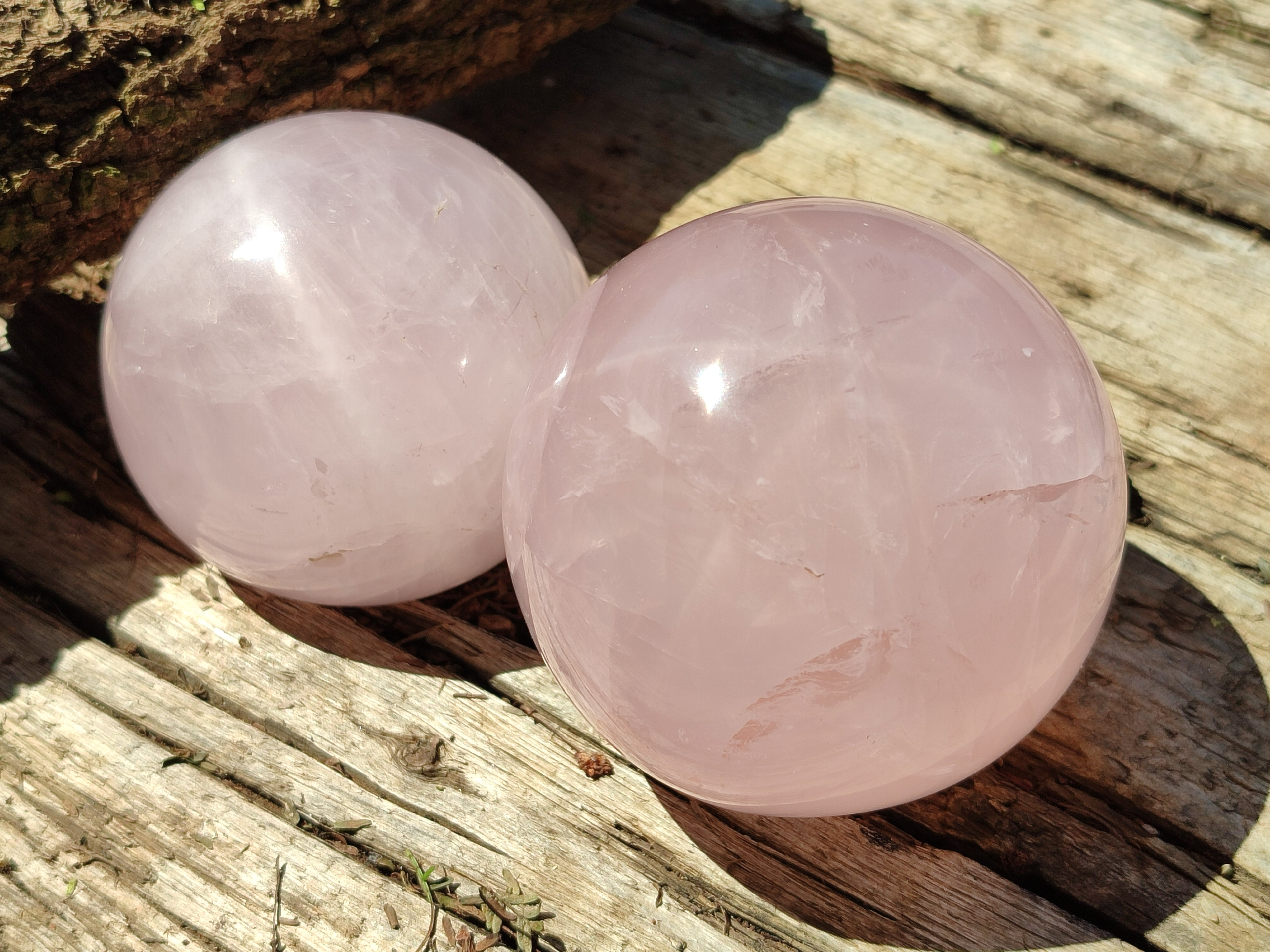 Polished Rose Quartz Spheres x 3 From Ambatondrazaka, Madagascar - Toprock Gemstones and Minerals 
