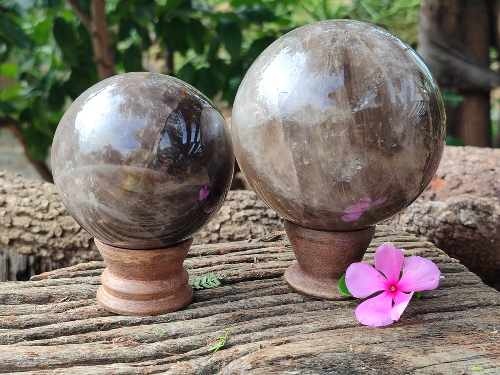 Polished Smokey Quartz Spheres / Balls x 2 From Madagascar - Toprock Gemstones and Minerals 