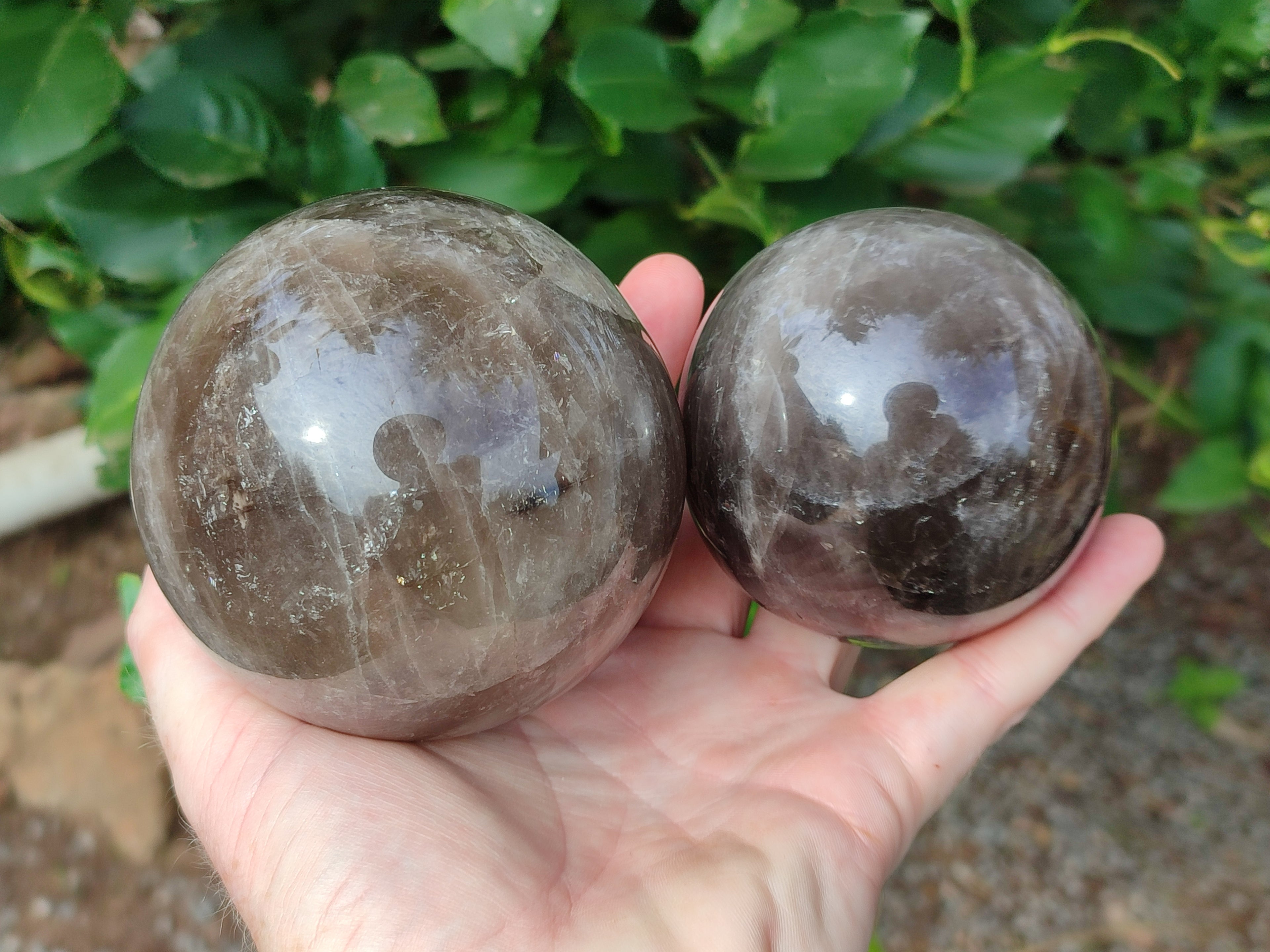 Polished Smokey Quartz Spheres / Balls x 2 From Madagascar - Toprock Gemstones and Minerals 