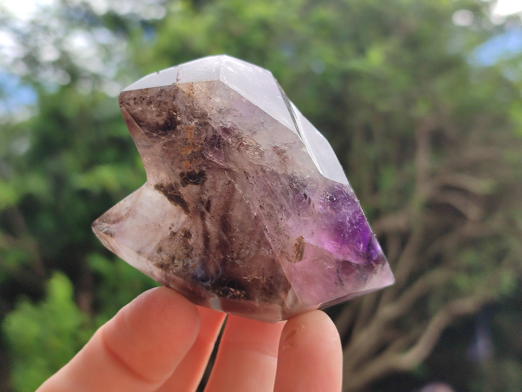 Polished Smokey Window Amethyst Quartz Crystals x 7 From Akansobe, Madagascar - Toprock Gemstones and Minerals 