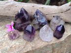 Polished Smokey Window Amethyst Quartz Crystals x 7 From Akansobe, Madagascar - Toprock Gemstones and Minerals 
