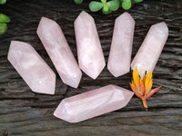 Polished Double Terminated Rose Quartz Points x 6 From Ambatondrazaka, Madagascar