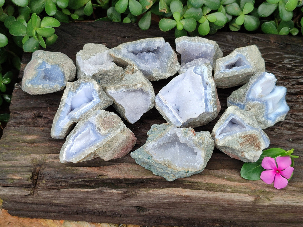 Natural Blue Lace Agate Geode Specimens x 12 From Nsanje, Malawi - Toprock Gemstones and Minerals 