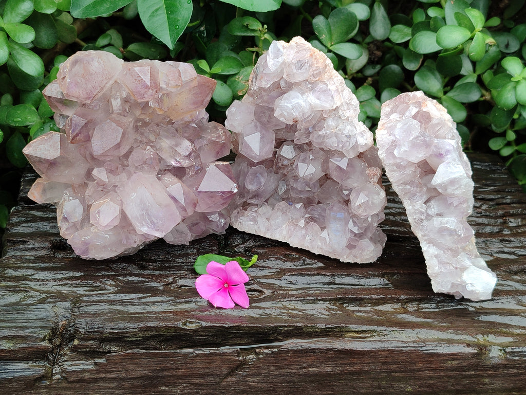Natural Jacaranda Amethyst Quartz Clusters x 3 From Mumbwa, Zambia - Toprock Gemstones and Minerals 