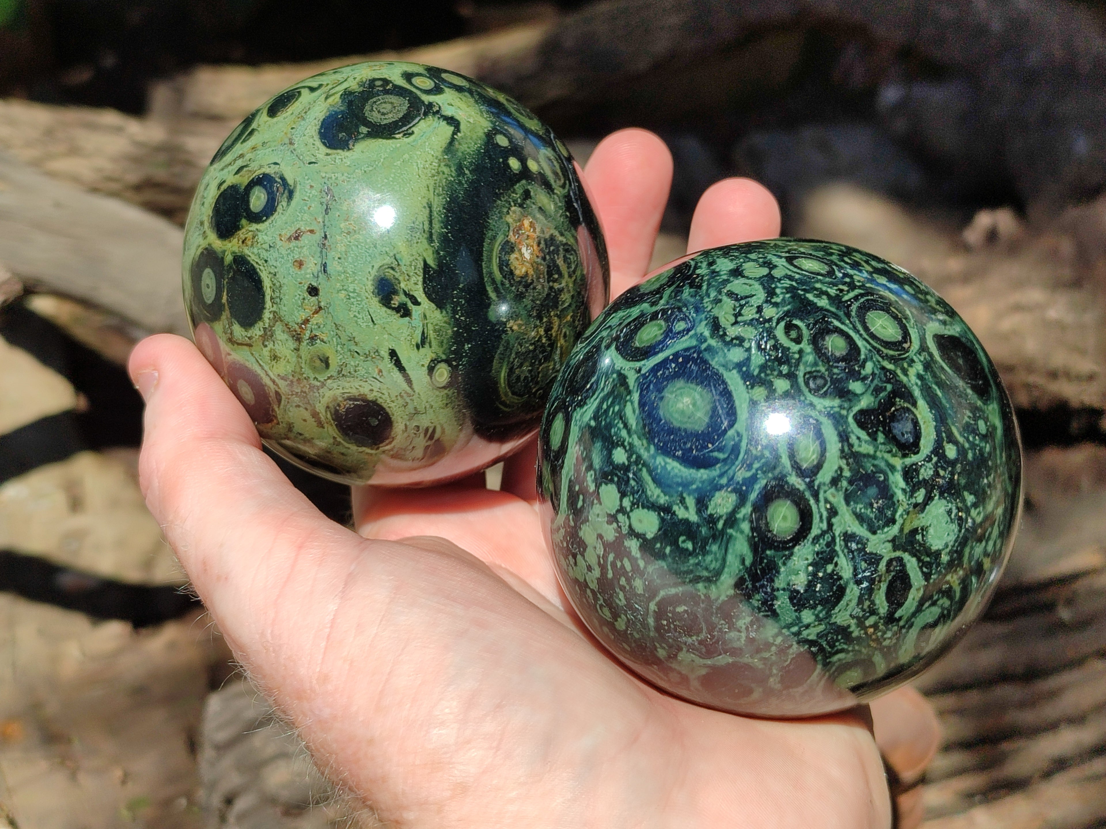 Polished Stromatolite Jasper Spheres x 3 From Katsepy, Madagascar - Toprock Gemstones and Minerals 