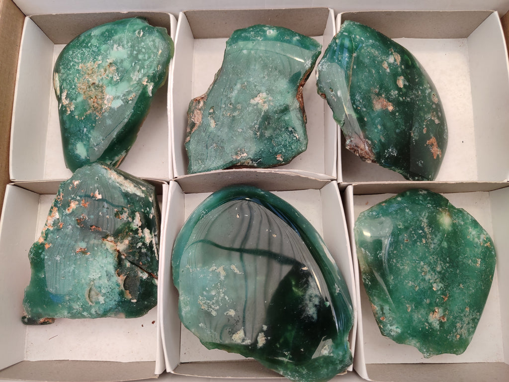 Polished On One Side Emerald Mtorolite Plates x 6 From Mutorashanga, Zimbabwe - Toprock Gemstones and Minerals 