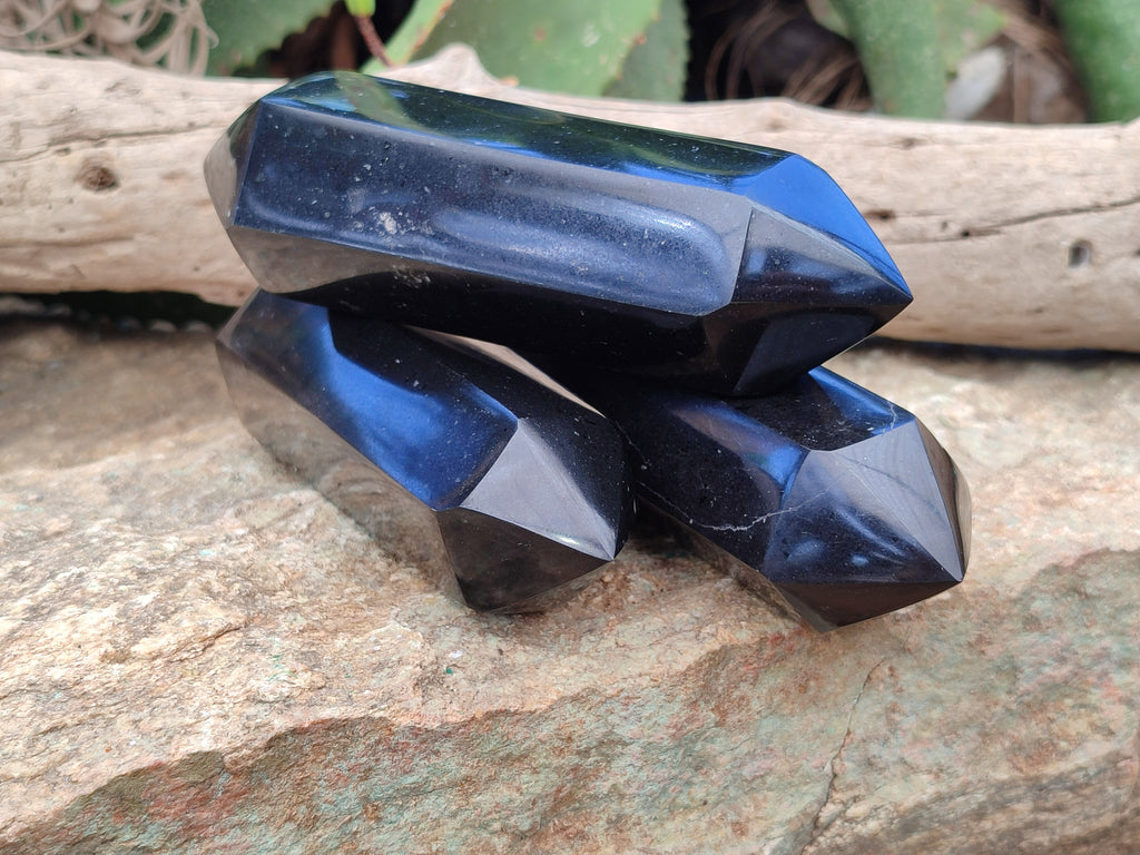 Polished Black Basalt Double Terminated Points x 4 From Antsirabe, Madagascar - Toprock Gemstones and Minerals 