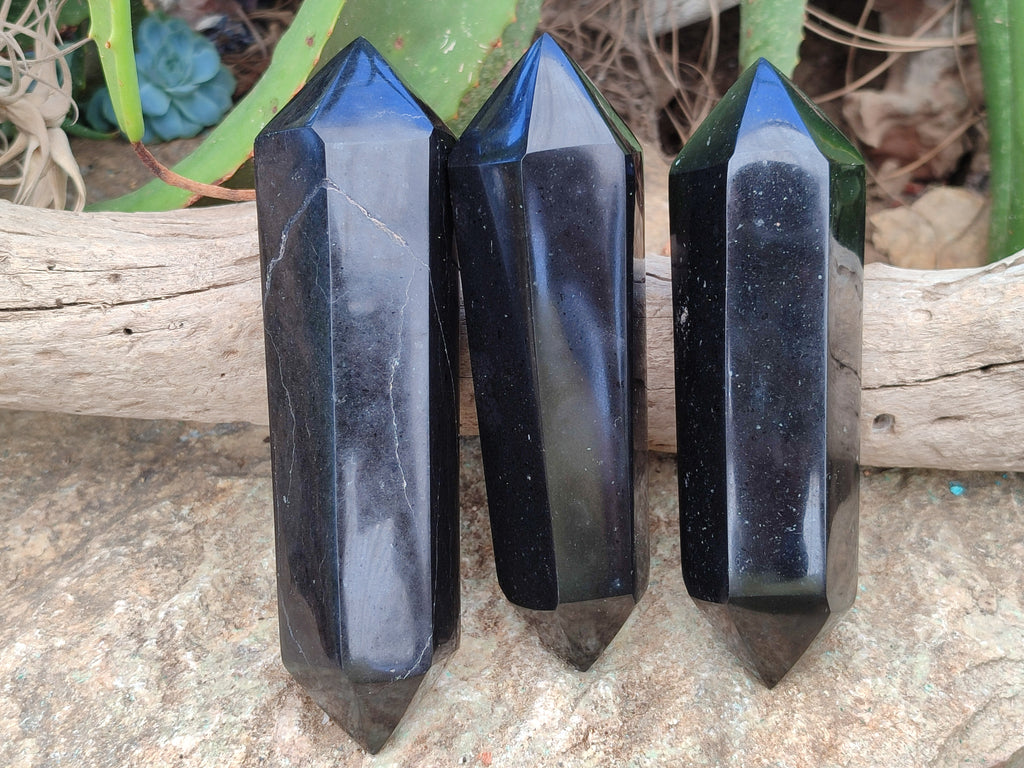 Polished Black Basalt Double Terminated Points x 4 From Antsirabe, Madagascar - Toprock Gemstones and Minerals 