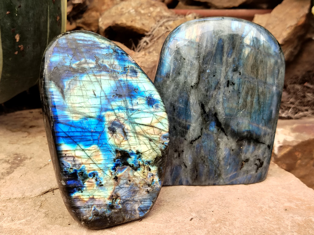Polished Labradorite Standing Free Forms x 2 From Tulear, Madagascar - Toprock Gemstones and Minerals 