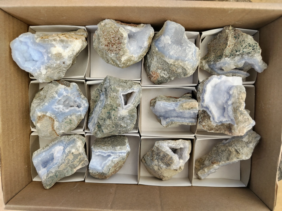 Natural Blue Lace Agate Geode Specimens x 12 From Nsanje, Malawi - Toprock Gemstones and Minerals 
