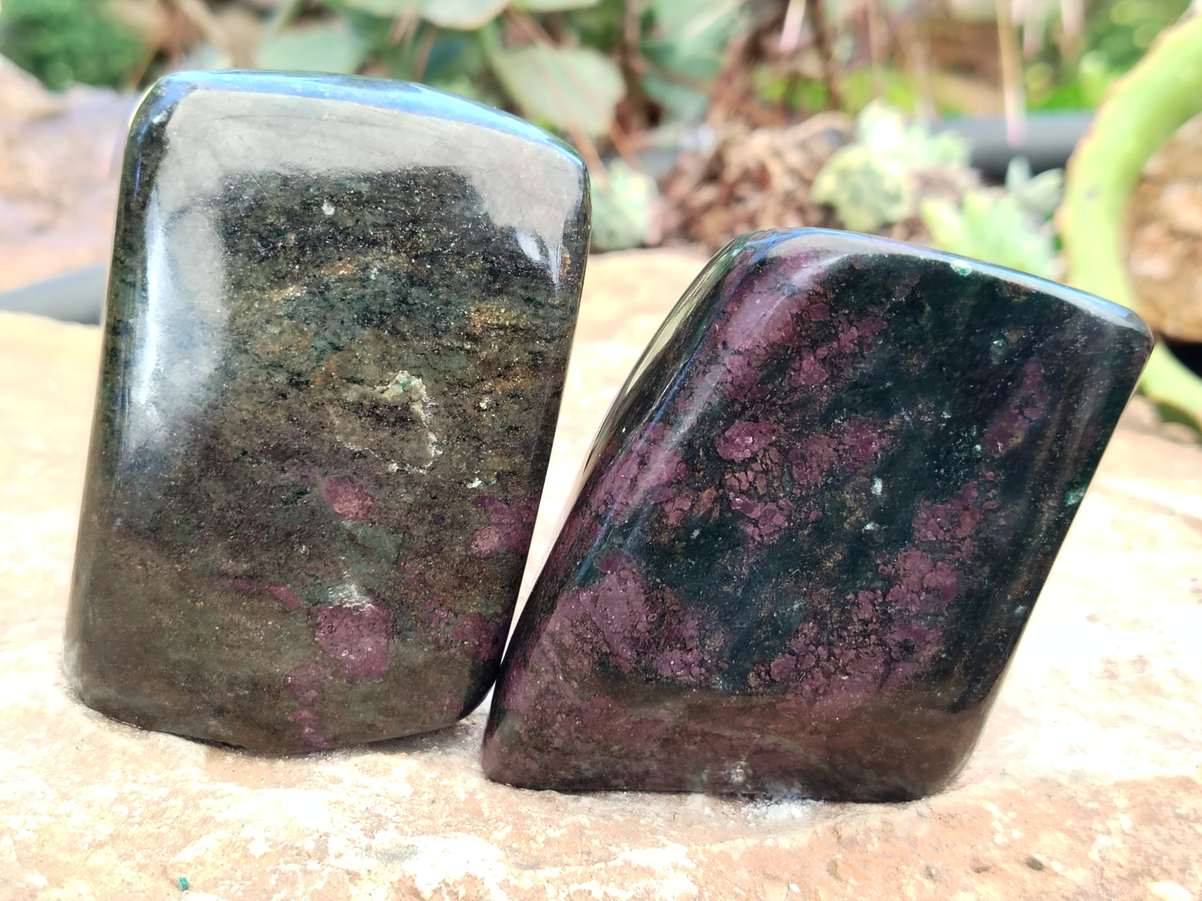 Polished Ruby Corundum In Chrome Verdite Standing Free Forms x 3 From Zimbabwe - Toprock Gemstones and Minerals 