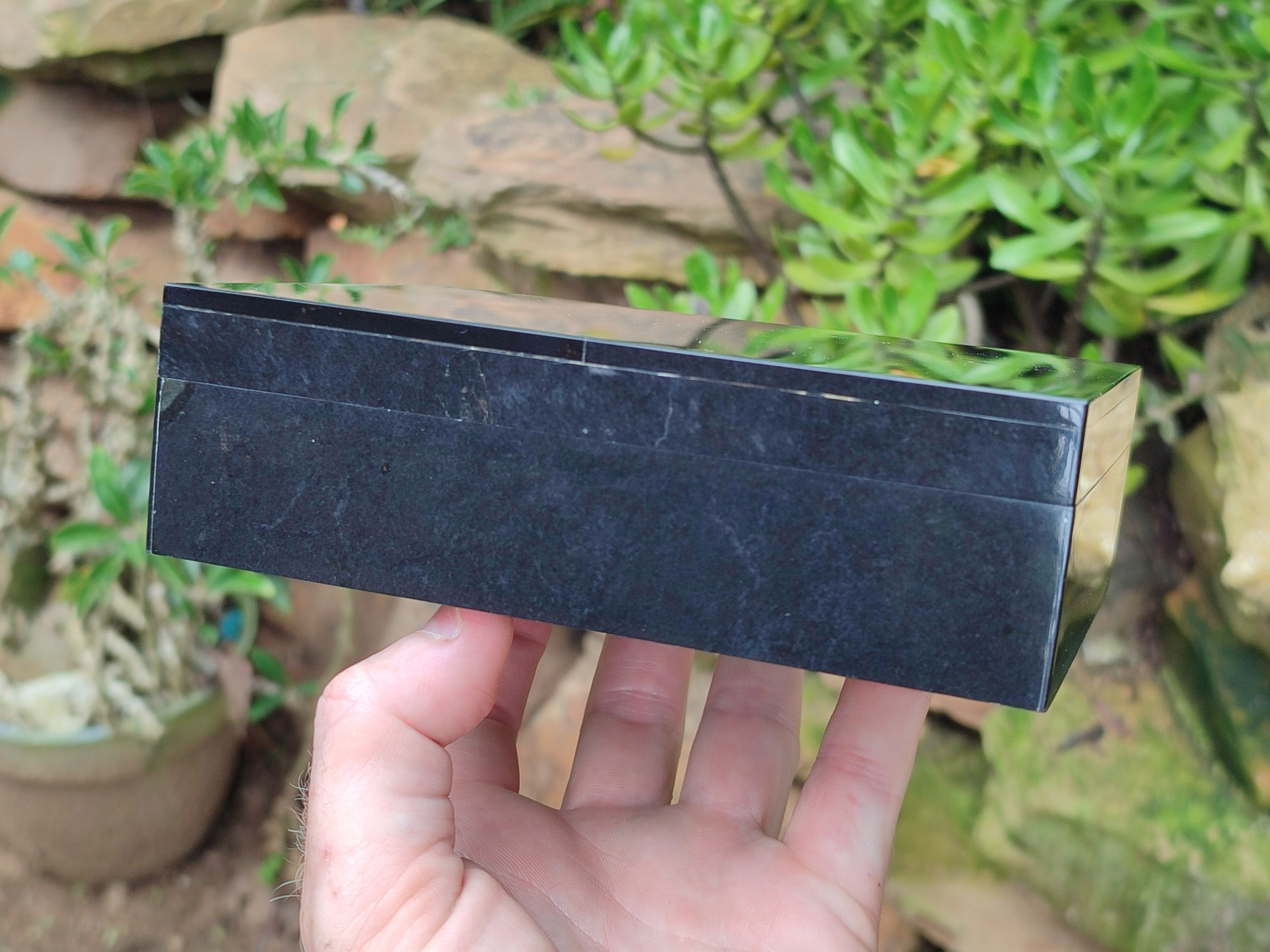 Hand Made Black Basalt Jewellery Box x 1 From South Africa - Toprock Gemstones and Minerals 