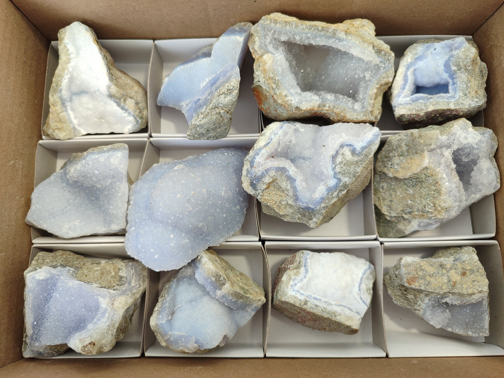 Natural Blue Lace Agate Geode Specimens x 12 From Nsanje, Malawi - Toprock Gemstones and Minerals 