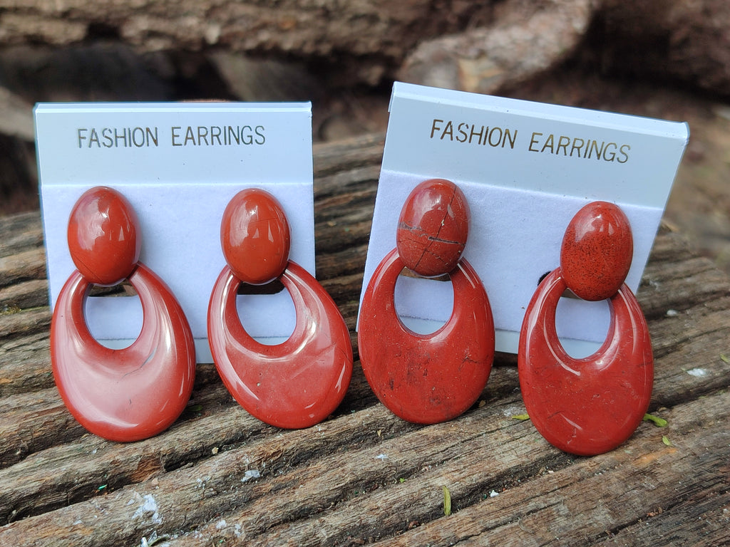 Polished Pair of Red Jasper Go-Go Fashion Earrings - Sold per Pair - From South Africa - Toprock Gemstones and Minerals 