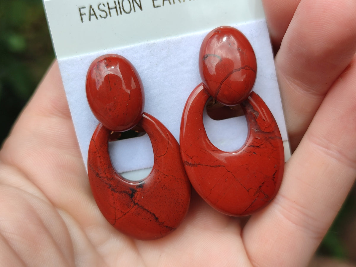 Polished Pair of Red Jasper Go-Go Fashion Earrings - Sold per Pair - From South Africa - Toprock Gemstones and Minerals 