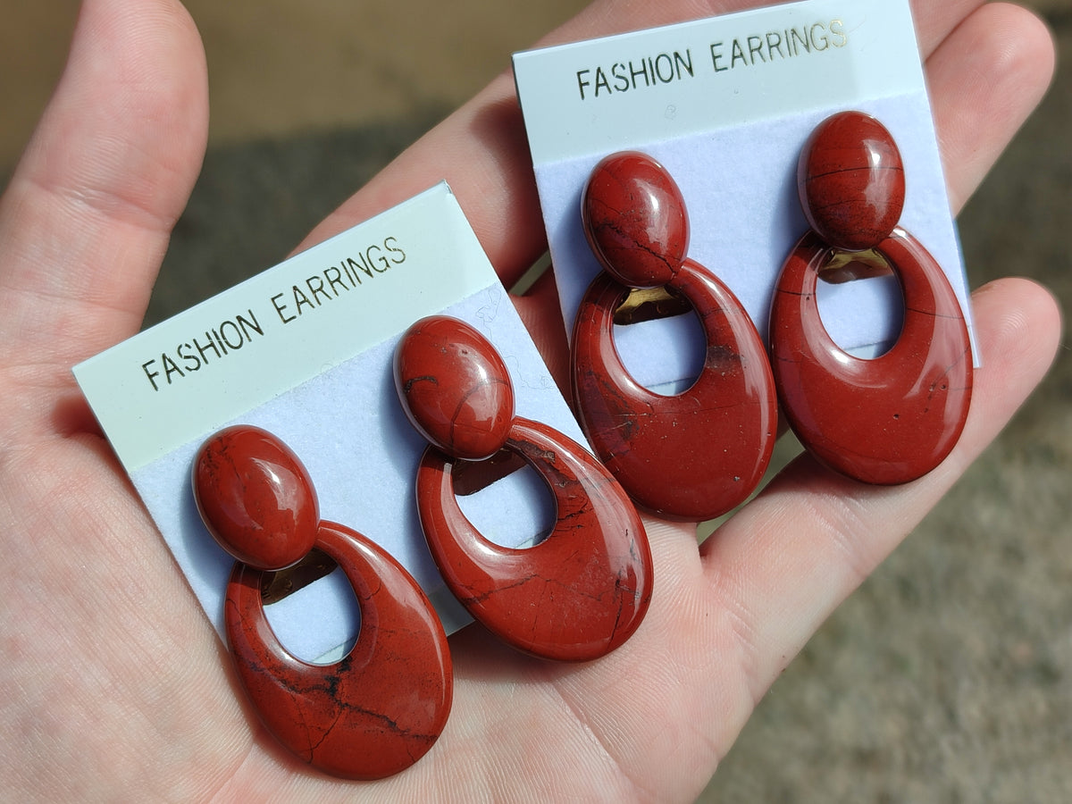Polished Pair of Red Jasper Go-Go Fashion Earrings - Sold per Pair - From South Africa - Toprock Gemstones and Minerals 
