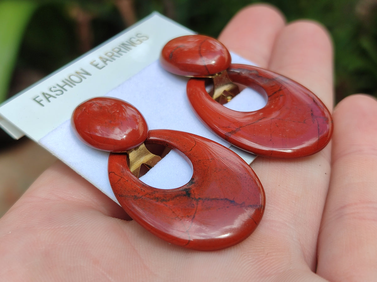 Polished Pair of Red Jasper Go-Go Fashion Earrings - Sold per Pair - From South Africa - Toprock Gemstones and Minerals 