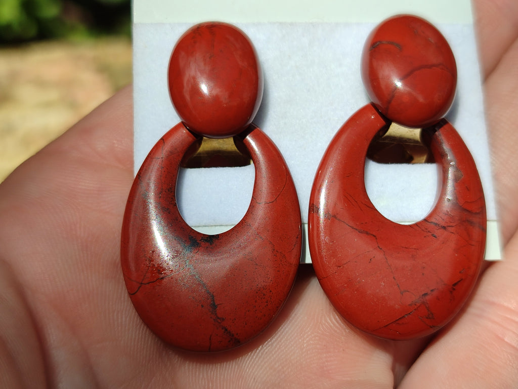 Polished Pair of Red Jasper Go-Go Fashion Earrings - Sold per Pair - From South Africa - Toprock Gemstones and Minerals 