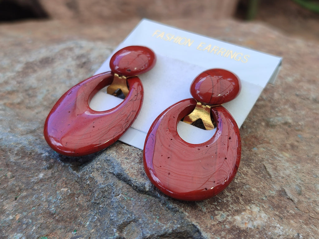 Polished Pair of Red Jasper Go-Go Fashion Earrings - Sold per Pair - From South Africa - Toprock Gemstones and Minerals 