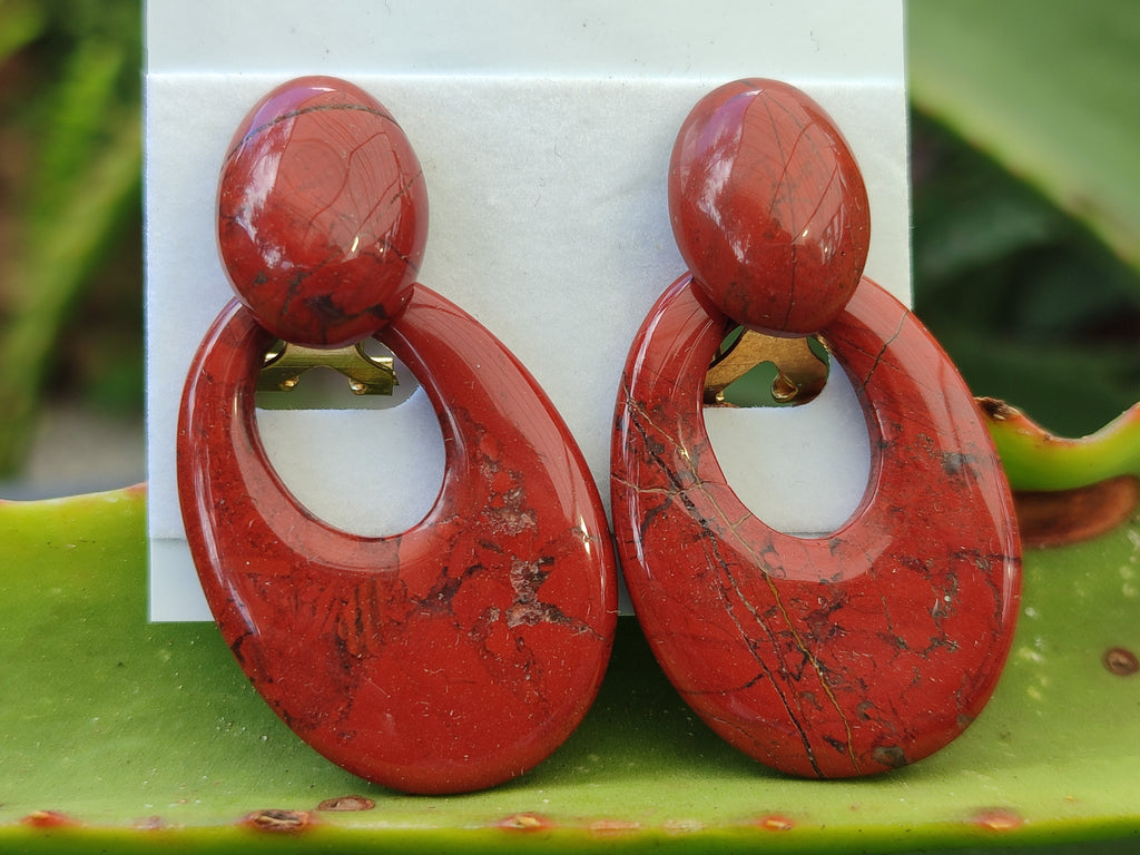 Polished Pair of Red Jasper Go-Go Fashion Earrings - Sold per Pair - From South Africa - Toprock Gemstones and Minerals 