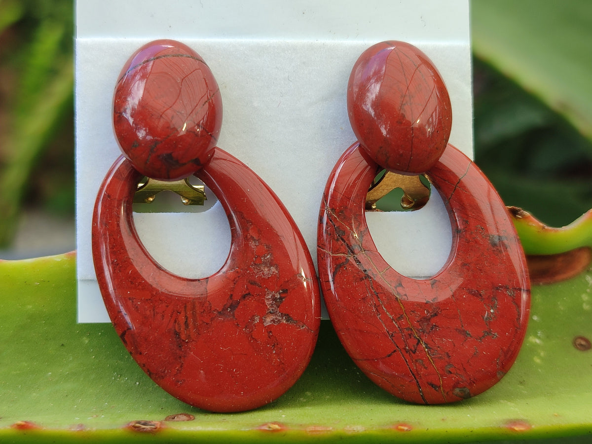Polished Pair of Red Jasper Go-Go Fashion Earrings - Sold per Pair - From South Africa - Toprock Gemstones and Minerals 
