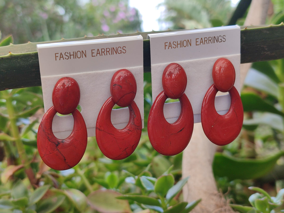Polished Pair of Red Jasper Go-Go Fashion Earrings - Sold per Pair - From South Africa - Toprock Gemstones and Minerals 