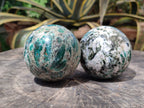 Polished Emerald Mica In Matrix Spheres x 2 From Mutoko, Zimbabwe - Toprock Gemstones and Minerals 