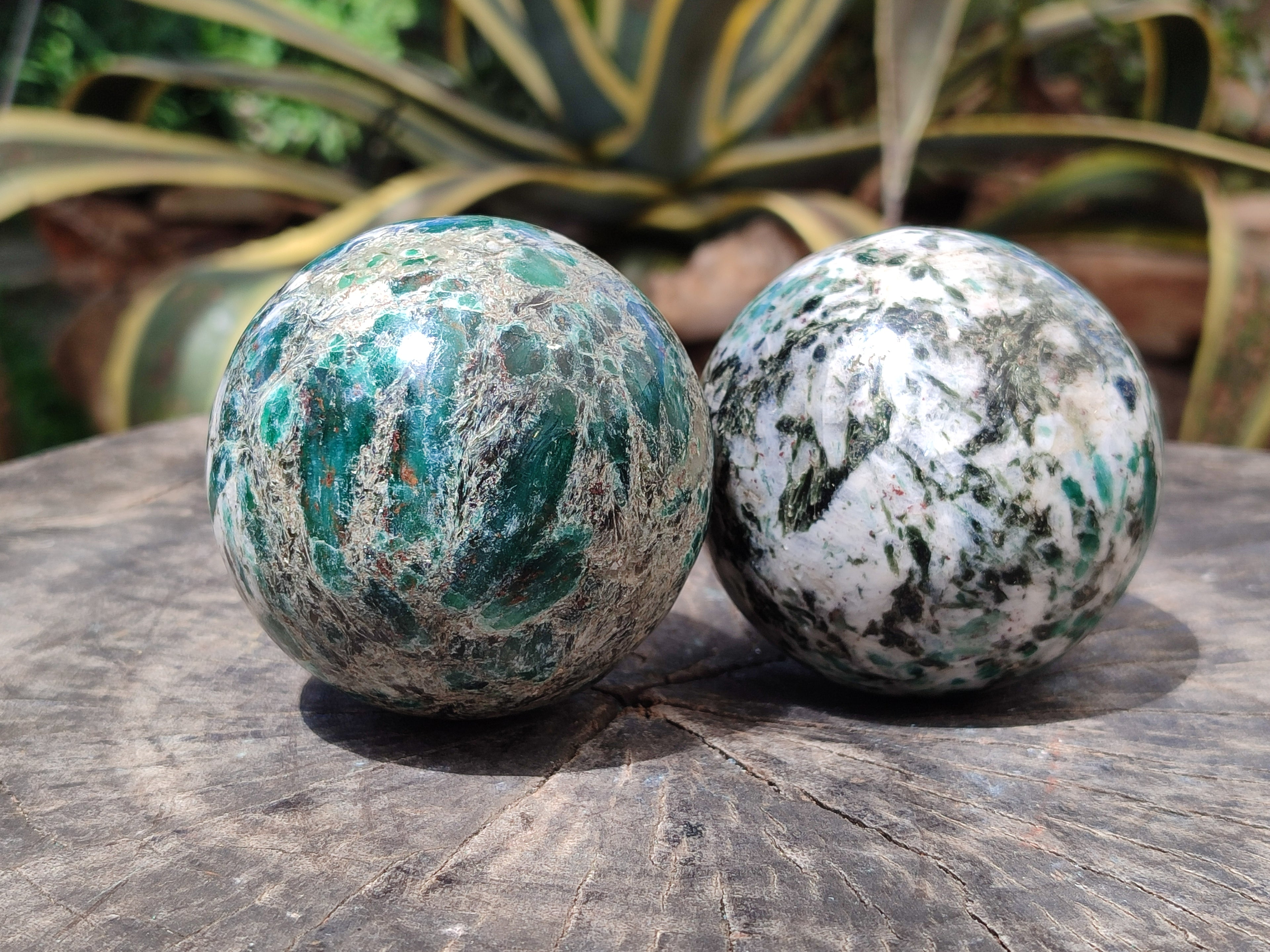 Polished Emerald Mica In Matrix Spheres x 2 From Mutoko, Zimbabwe - Toprock Gemstones and Minerals 