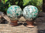 Polished Emerald Mica In Matrix Spheres x 2 From Mutoko, Zimbabwe - Toprock Gemstones and Minerals 
