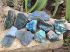 Polished on One Side Labradorite Slices x 12 From Tulear, Madagascar - Toprock Gemstones and Minerals 