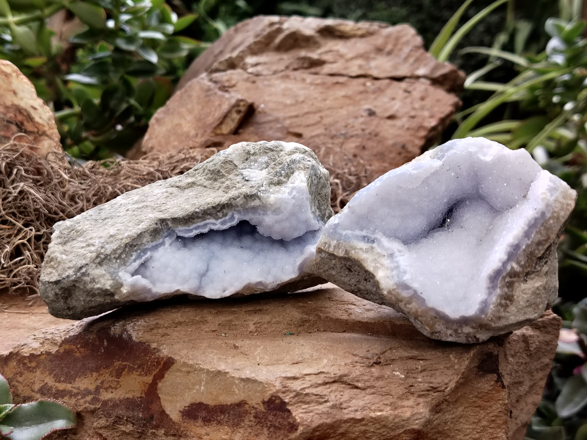 Natural Blue Lace Agate Geode Specimens x 6 From Nsanje, Malawi - Toprock Gemstones and Minerals 