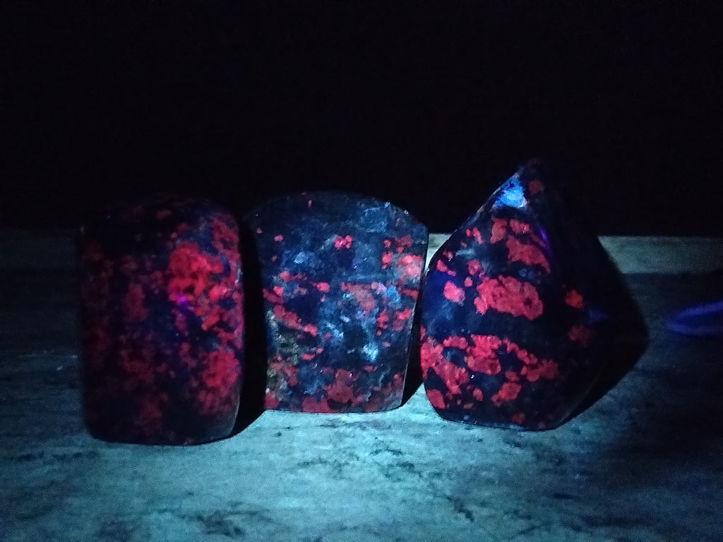Polished Ruby Corundum In Chrome Verdite Standing Free Forms x 3 From Zimbabwe - Toprock Gemstones and Minerals 