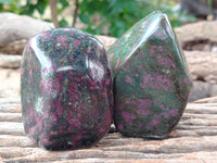 Polished Ruby Corundum In Chrome Verdite Standing Free Forms x 3 From Zimbabwe - Toprock Gemstones and Minerals 