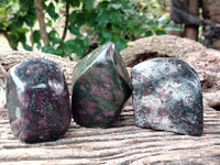 Polished Ruby Corundum In Chrome Verdite Standing Free Forms x 3 From Zimbabwe - Toprock Gemstones and Minerals 