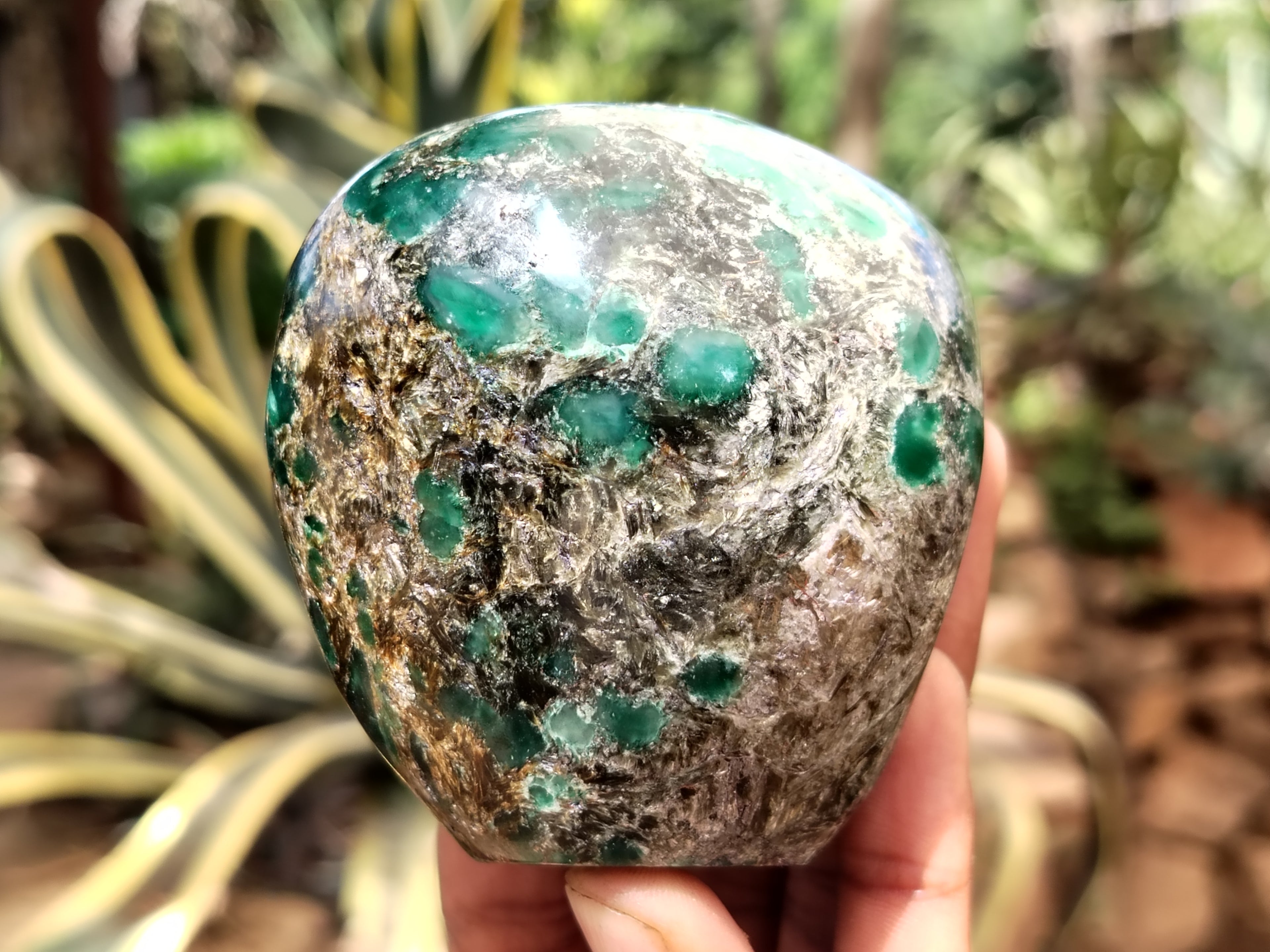 Polished Emerald Mica In Matrix Standing Free Forms x 4 From Mutoko, Zimbabwe - Toprock Gemstones and Minerals 