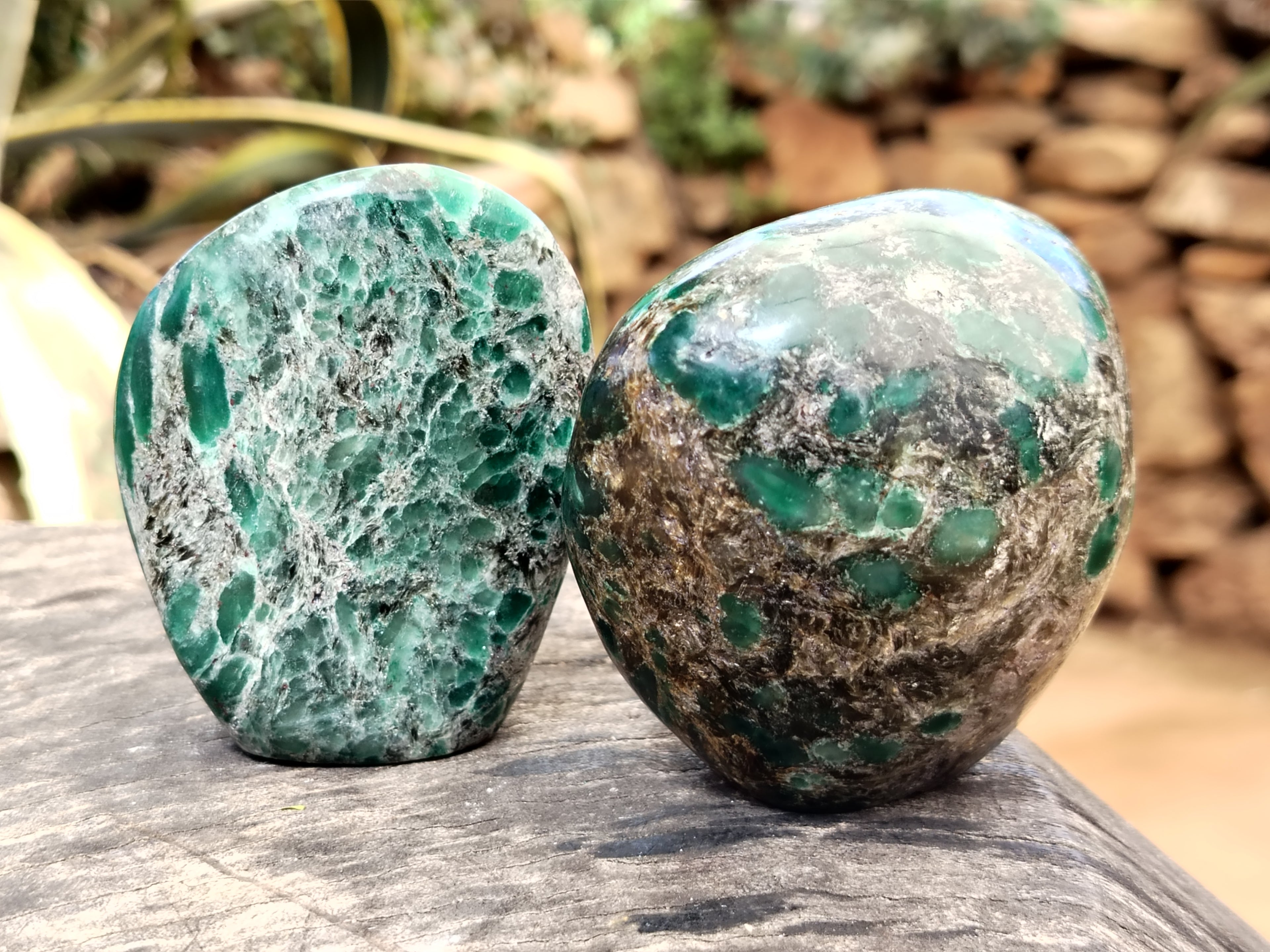 Polished Emerald Mica In Matrix Standing Free Forms x 4 From Mutoko, Zimbabwe - Toprock Gemstones and Minerals 
