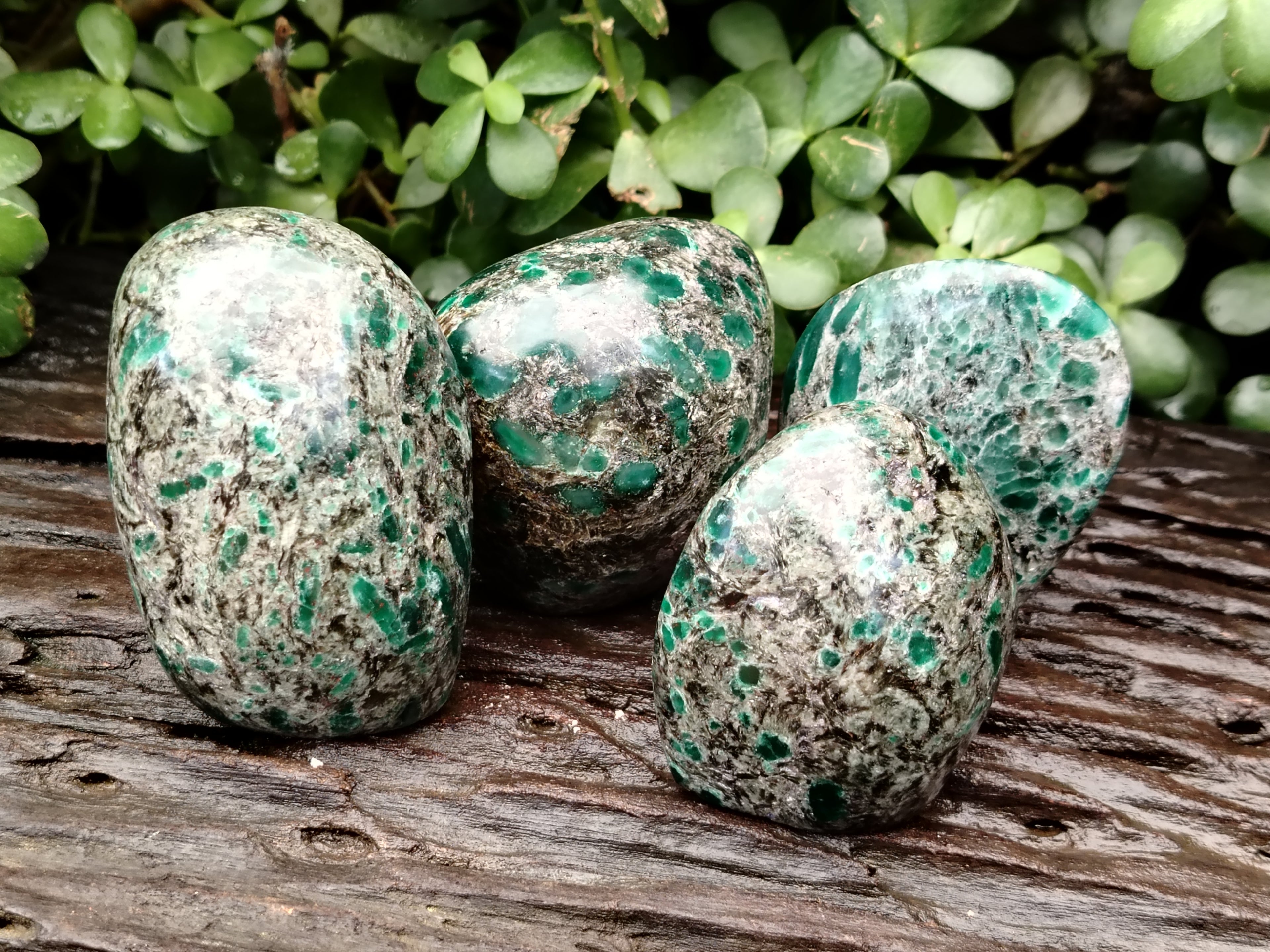 Polished Emerald Mica In Matrix Standing Free Forms x 4 From Mutoko, Zimbabwe - Toprock Gemstones and Minerals 