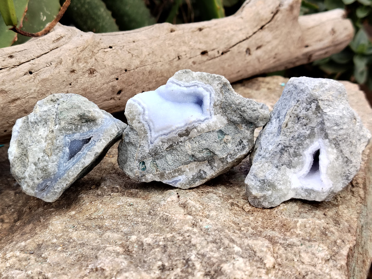Natural Blue Lace Agate Geode Specimens x 12 From Nsanje, Malawi - Toprock Gemstones and Minerals 