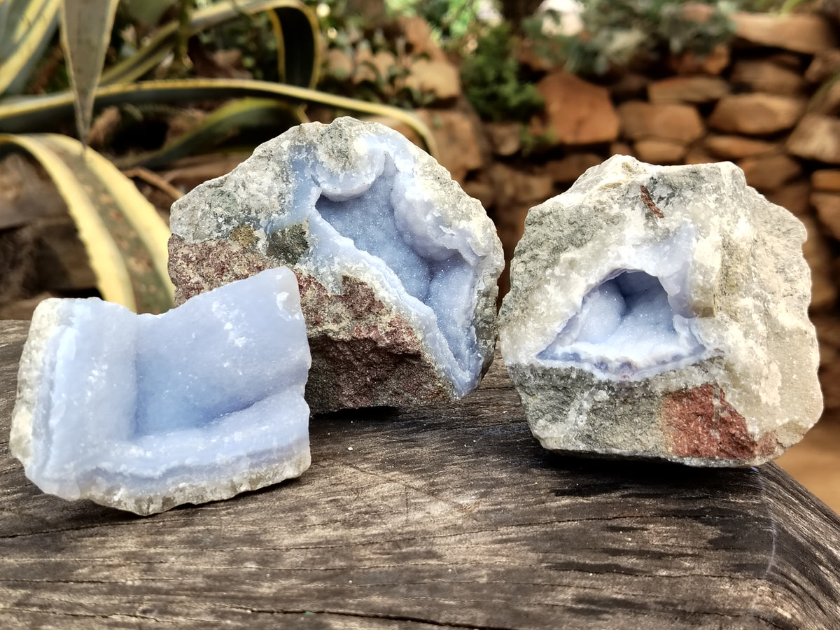 Natural Blue Lace Agate Geode Specimens x 12 From Nsanje, Malawi - Toprock Gemstones and Minerals 