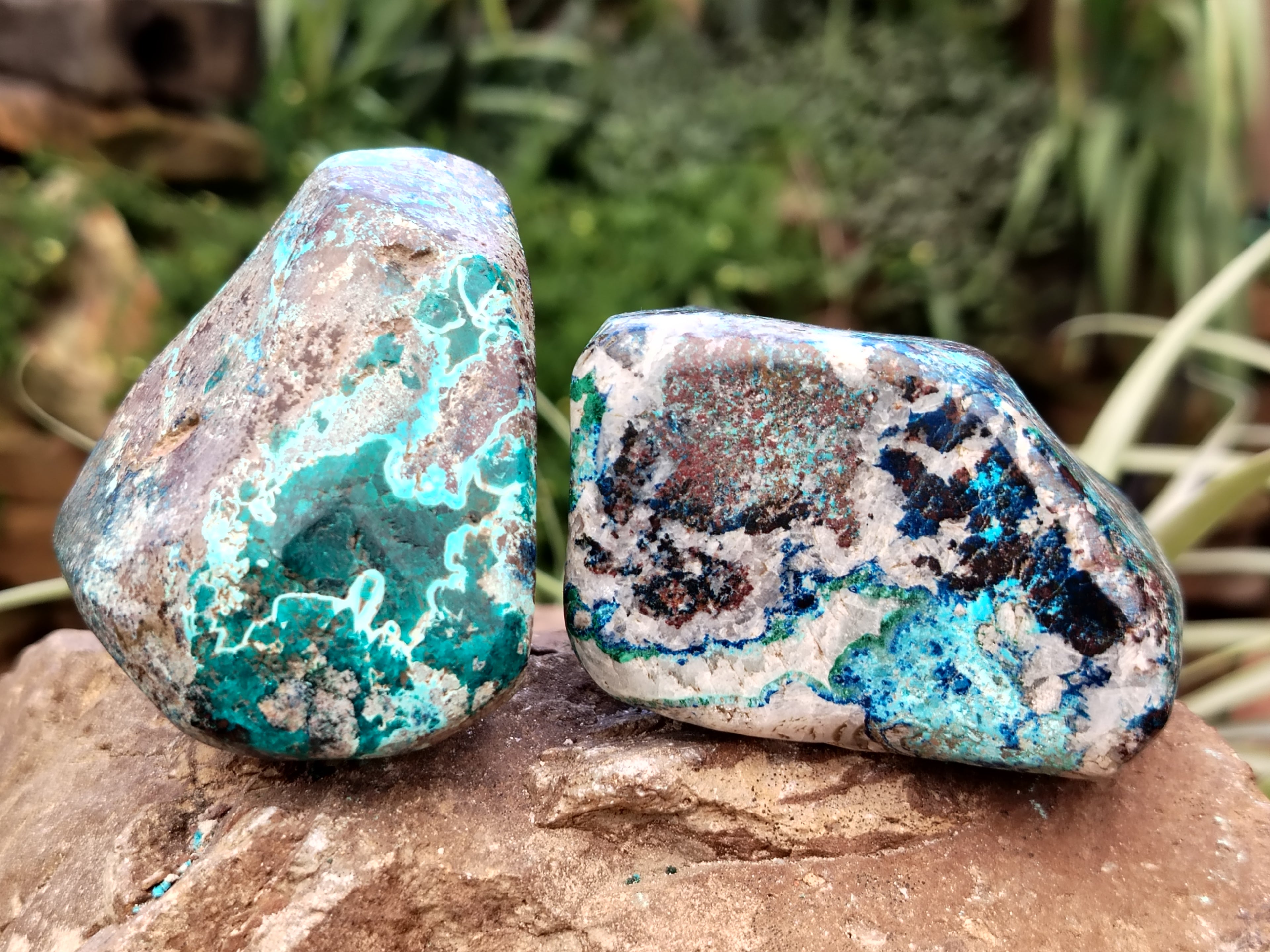 Polished Shattuckite, Azurite, Chrysocolla and Dioptase Free Forms x 4 From Congo - Toprock Gemstones and Minerals 