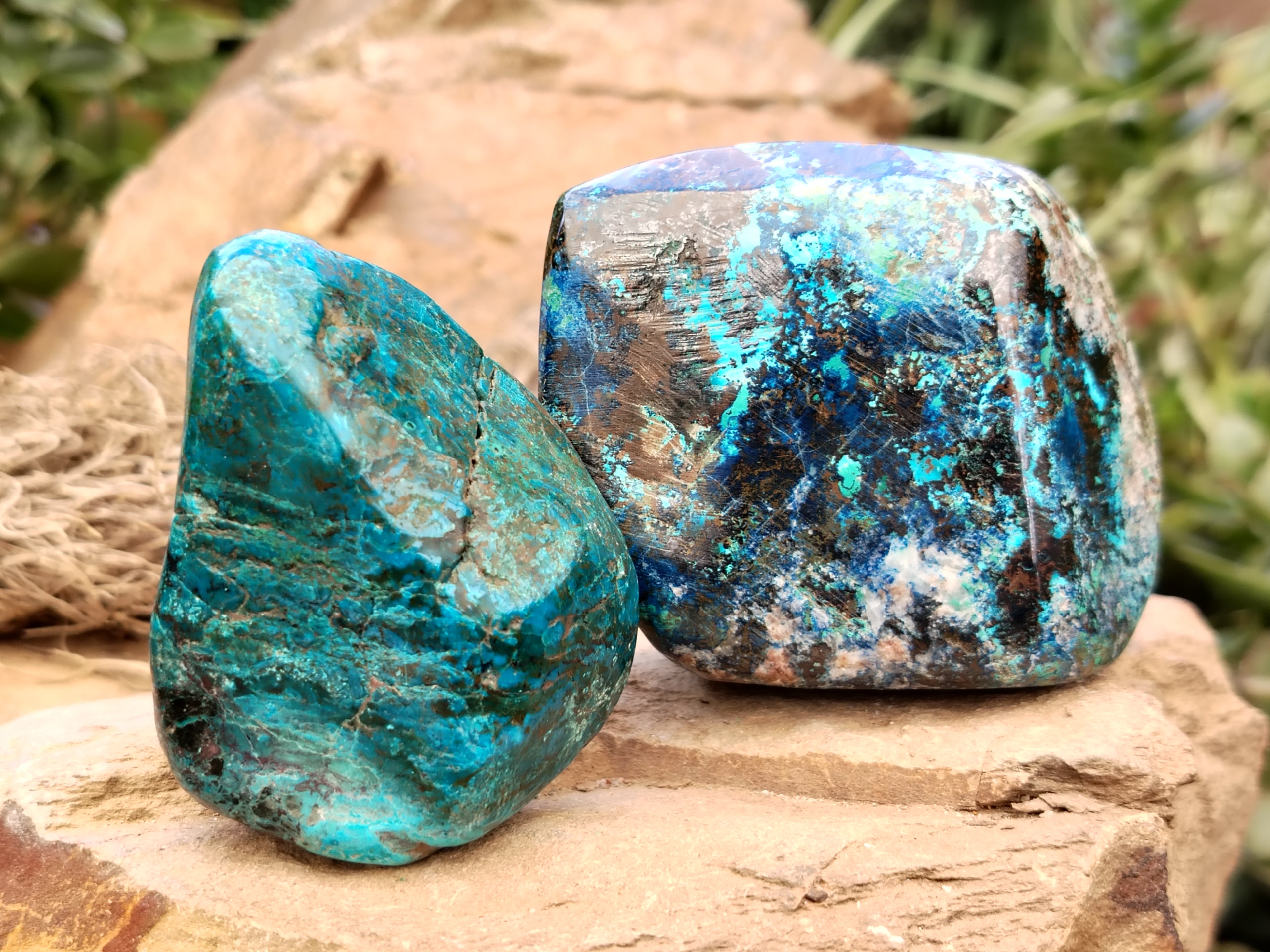Polished Shattuckite, Azurite, Chrysocolla and Dioptase Free Forms x 4 From Congo - Toprock Gemstones and Minerals 