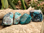 Polished Shattuckite, Azurite, Chrysocolla and Dioptase Free Forms x 4 From Congo - Toprock Gemstones and Minerals 
