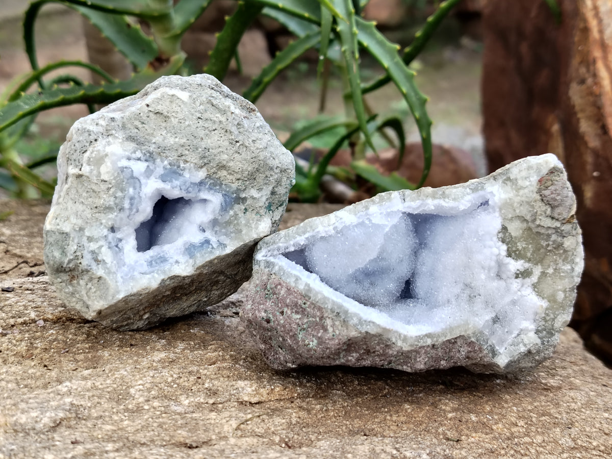 Natural Blue Lace Agate Geode Specimens x 3 From Nsanje, Malawi - Toprock Gemstones and Minerals 