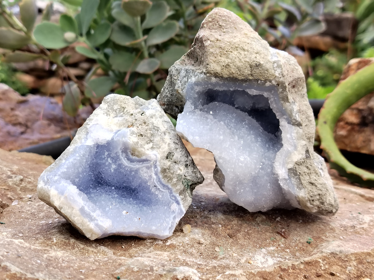 Natural Blue Lace Agate Geode Specimens x 3 From Nsanje, Malawi - Toprock Gemstones and Minerals 
