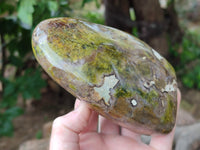 Polished Green Opal Standing Free Forms x 3 From Betroka, Madagascar
